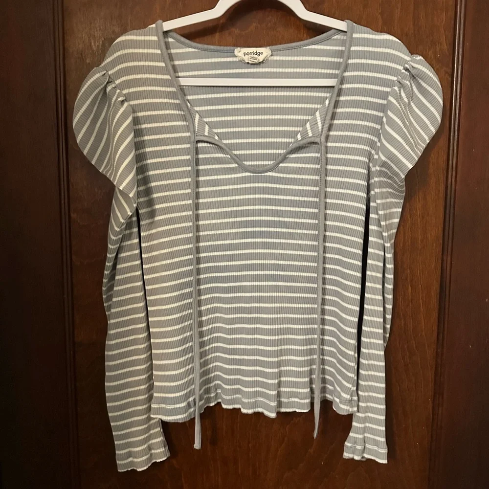 Anthropologie Porridge Puff-Sleeve Tie-Front Top Size XL